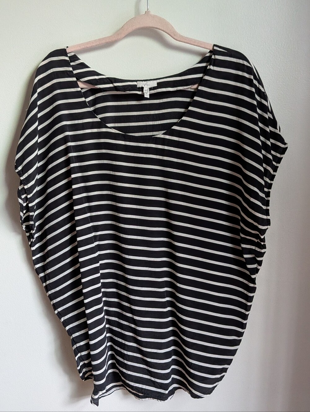 JOIE Black White Striped Nautical Silk Oversized Casual Tunic Top Size Medium